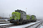 650 089-2 und 650 092-6 stehen am 29.01.2021 in Hamburg - Waltershof, whrend es ordentlich schneit.