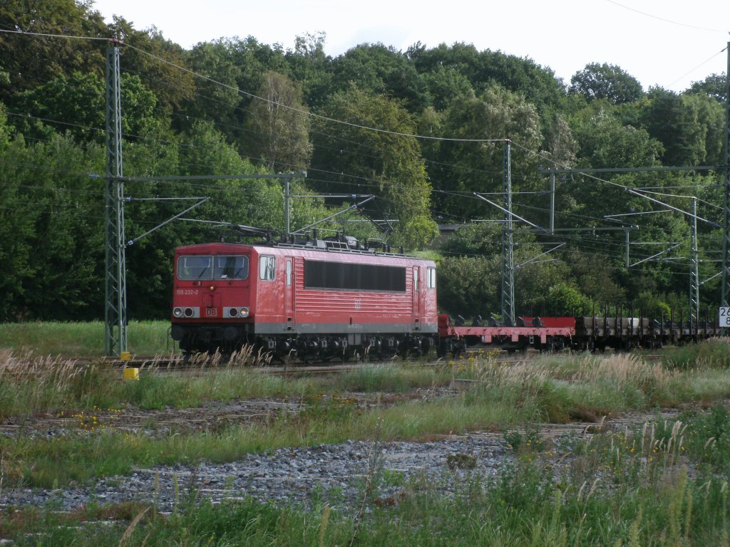 155 232 durchfuhr mit dem leeren R�hrenzug von Mukran nach M�hlheim,am 20.August 2011,den Bahnhof Lietzow.