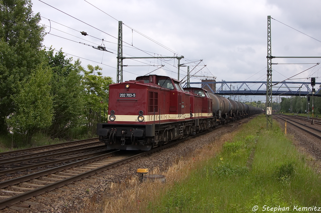 202 703-5 (203 230-8) & 202 484-2 (203 229-0) LEG - Leipziger Eisenbahnverkehrsgesellschaft mbH mit einem Kesselzug  Ethanol oder Ethanol-L�sung  in Brandenburg und fuhren in Richtung Magdeburg weiter. 04.06.2013