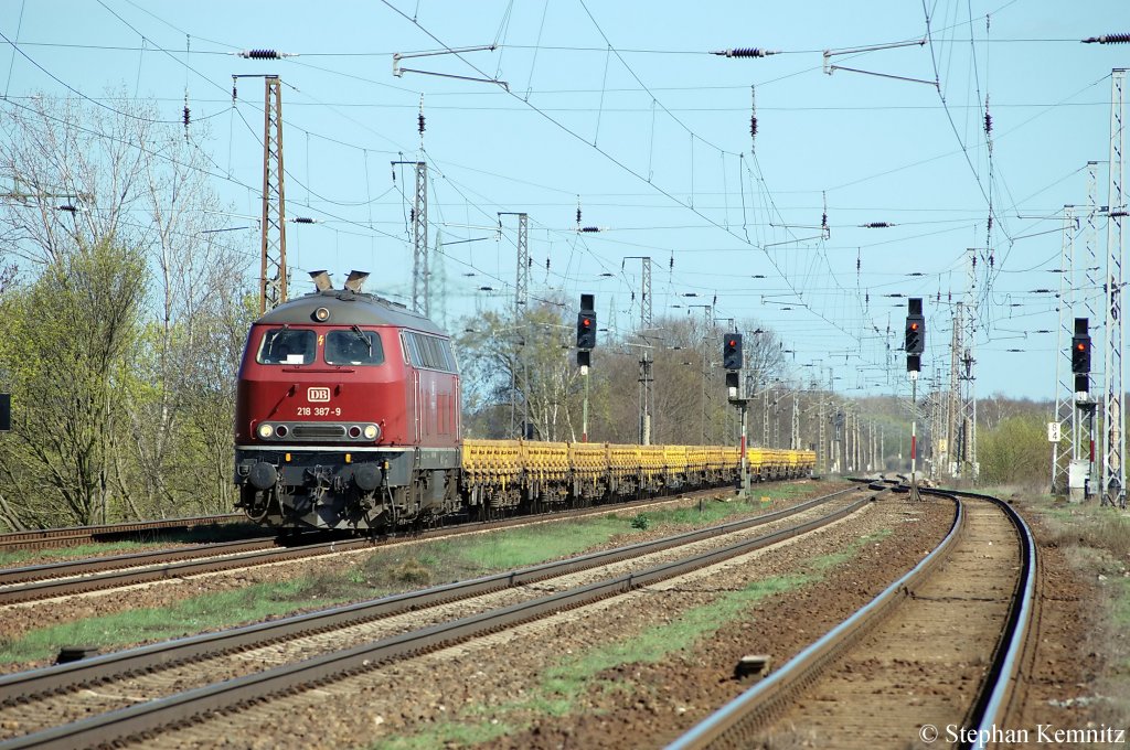 218 387-9 mit Res Ganzzug in Saarmund. 09.04.2011