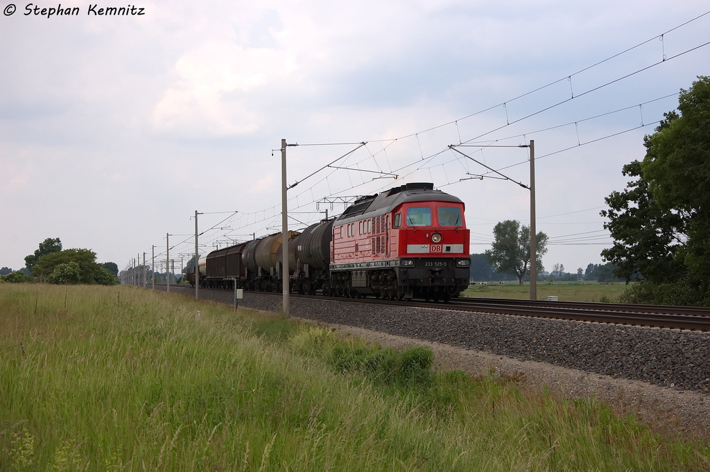 233 525-5 DB Schenker Rail Deutschland AG mit einem gemischtem G�terzug in Vietznitz und fuhr in Richtung Nauen weiter. 12.06.2013