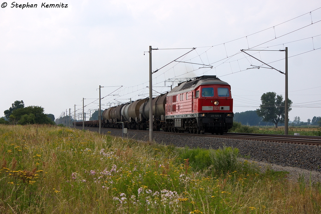 233 525-5 DB Schenker Rail Deutschland AG mit einem gemischtem G�terzug in Vietznitz und fuhr in Richtung Nauen weiter. Netten Gru� an den Tf! 26.07.2013