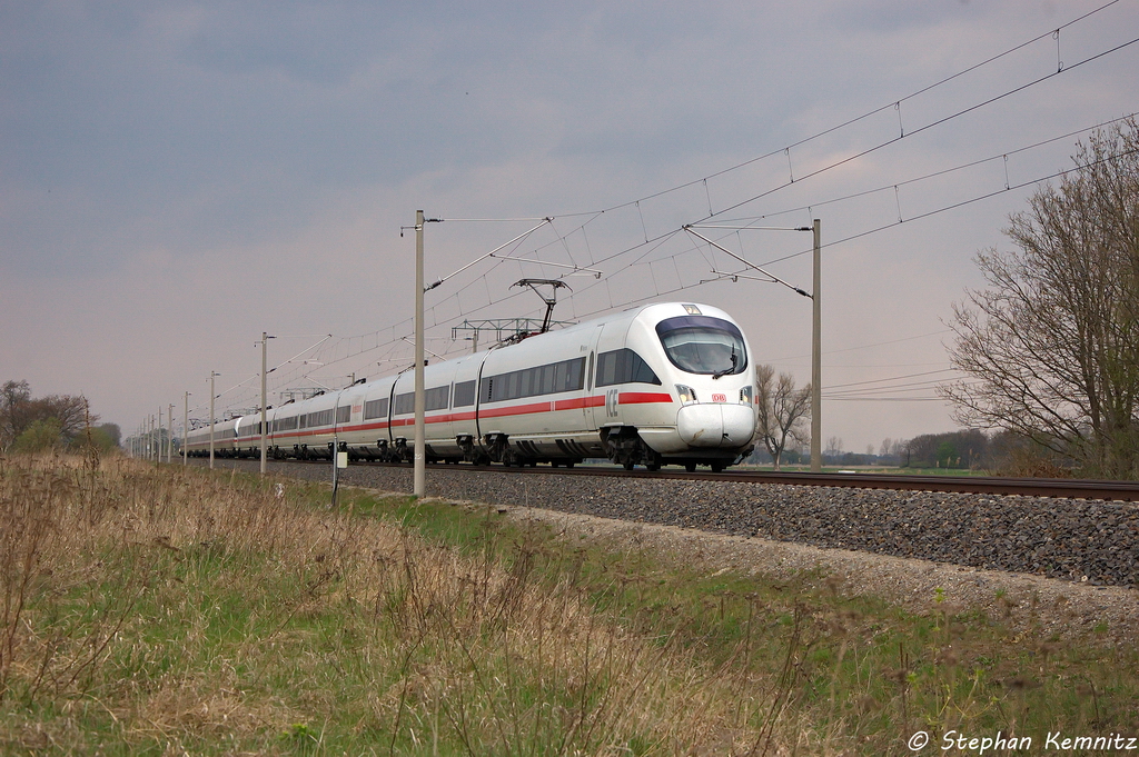 411 027-6  Weimar  als ICE 1615 von Hamburg-Altona nach M�nchen Hbf in Vietznitz. 26.04.2013