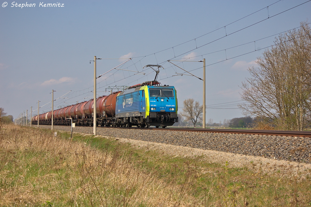 ES 64 F4 - 804 (189 804-8) MRCE Dispolok GmbH f�r PKP Cargo  EU45-804  mit einem Kesselzug  Dieselkraftstoff oder Gas�l oder Heiz�l (leicht)  in Vietznitz und fuhr in Richtung Nauen weiter. 26.04.2013