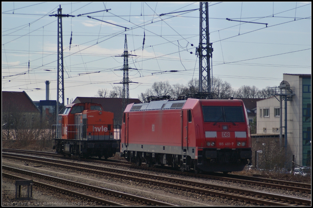 hvle V 160.6 steht am 15.04.2013 bereit um DB Schenker 185 401-7 in das Bombardier-Werk in Hennigsdorf b. Berlin zu ziehen (ex DB Schenker Rail Scandinavia 185 401-4)