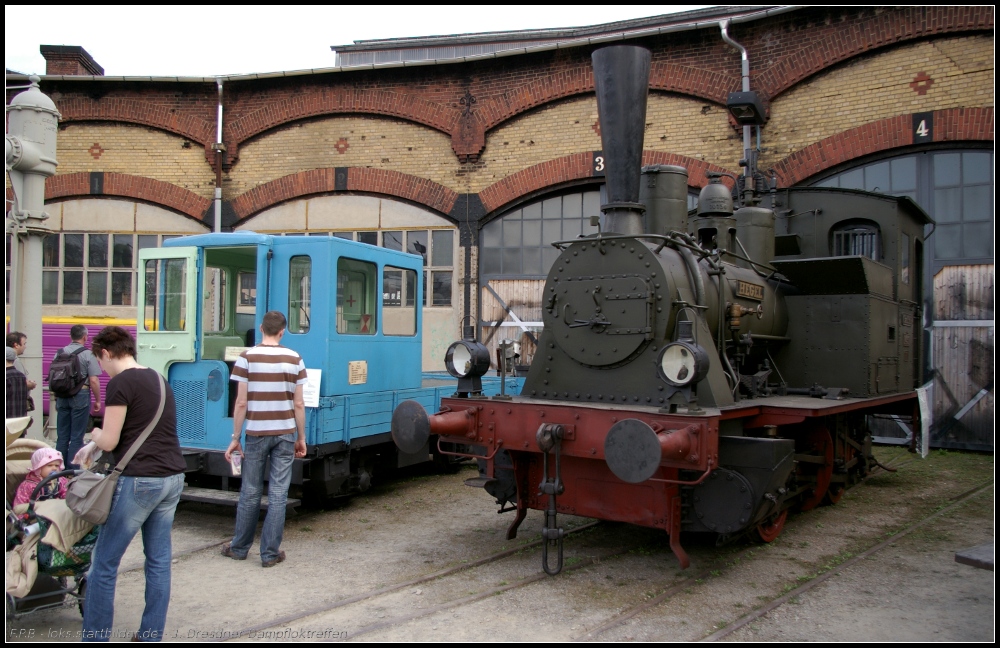 Lokomotivgattung H VII T  Hegel  oder auch 98 7056 wurde ursprünglich von der Königlich Sächsischen Staatseisenbahn für den Nebenbahndienst beschafft. Als Baureihe 98 wurden die Loks bis in die 1960er Jahre als Werksloks eingesetzt (gesehen 3. Dresdner Dampfloktreffen Dresden-Altstadt 02.04.2011)