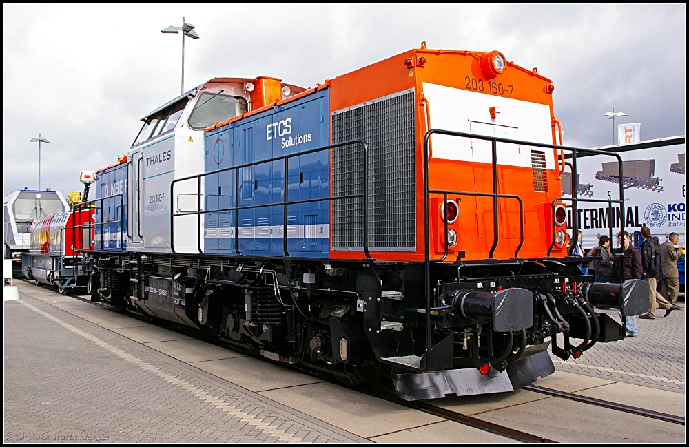 NbE 203 160-7 ETCS Solutions (NVR-Nummer 92 80 1203 160-7 D-NBEG, ex MWB, ex Thales, ex ALS, ex PRESS, ex RS, ex SiCG, ex SRJ, ex SFZ, ex DB 202 637-5, ex DR 112 637-4, ex DR 110 637-6; vermietet an Thales Rail Signalling Solutions GmbH, INNOTRANS 2010 Berlin 21.09.2010)
