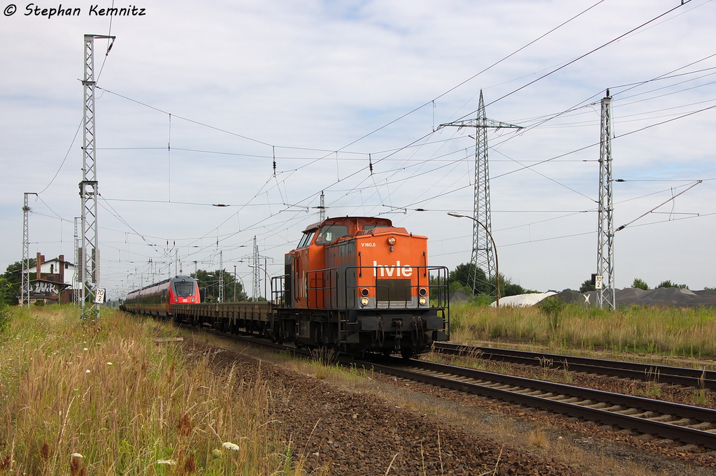 V160.5 (203 143-3) hvle - Havell�ndische Eisenbahn AG mit zwei Talent 2 Triebwagen f�r die Werdenfelsbahn in Satzkorn und fuhr in Richtung Golm weiter. Bei den zwei Triebwagen handelte sich um die 2442 730-0 und 2442 231-3. 01.08.2013