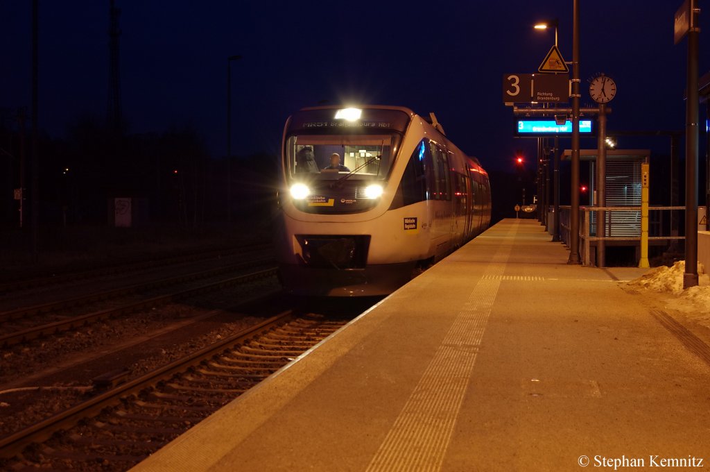 VT 643.21 der M�rkische Regiobahn (Ostseeland Verkehr) als MR51 (MR 68937) nach Brandenburg Hbf in Rathenow. 11.01.2011