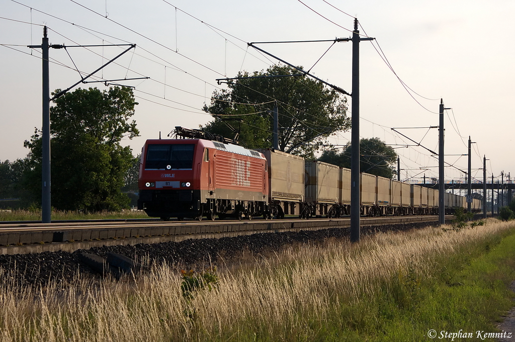 WLE 81 (189 801-4) WLE - Westf�lische Landes-Eisenbahn GmbH mit dem Warsteiner Bierzug nach Gro�beeren bei Rathenow. Netten Gr�� an den Lokf�hrer! 04.07.2012