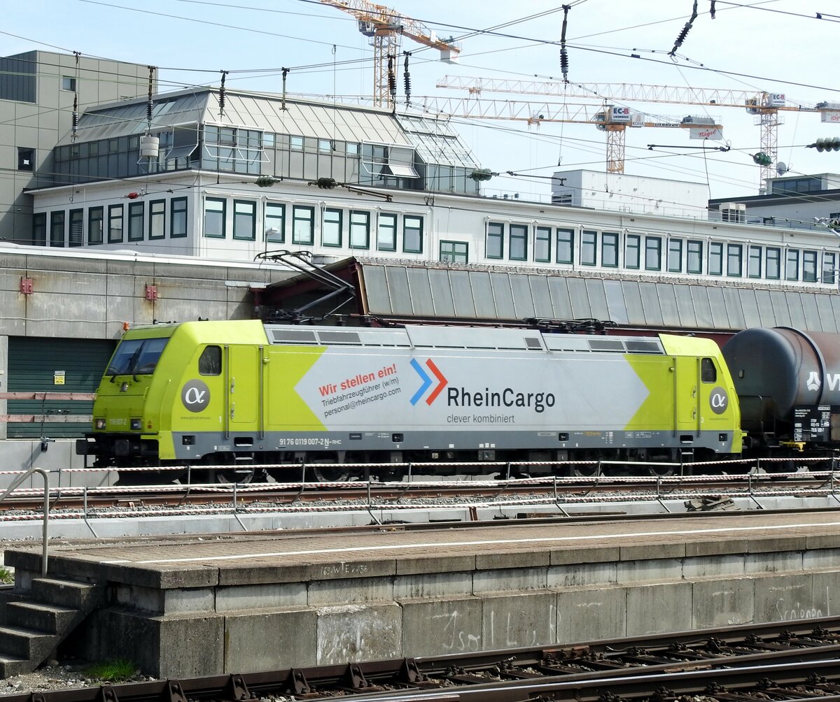 119 007-2 N-RHC (91 76 0119 007-22 N-RHC) f�r Rhein Cargo mit norwegischer Registrierung in Ulm am 16.04.2019.
