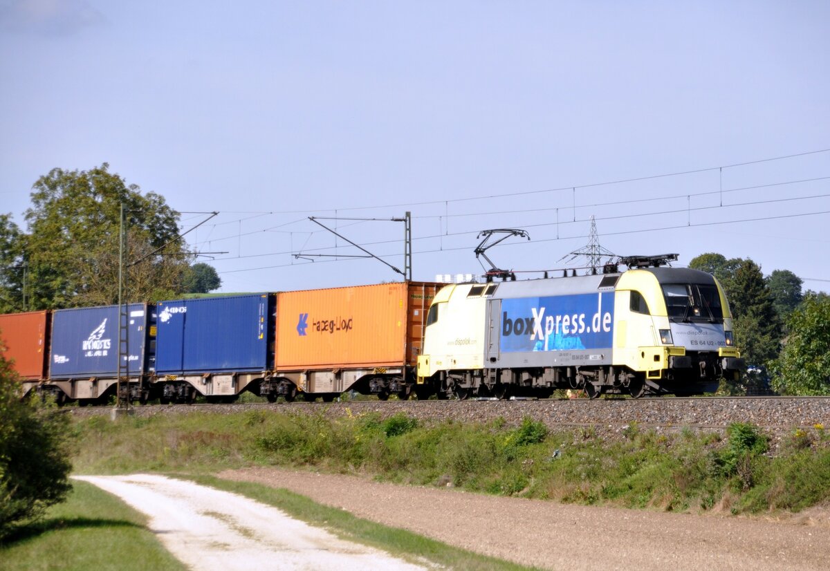 182 507-4 von BoxXexpress ES 64 U 2 007 mit Containerzug bei Amstetten am 20.09.2012.