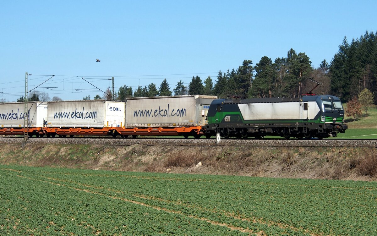193 244-1 D-ELOC von Vectron mit  www.ekol-com  Containerzug bei Amstetten am 07.04.2018.
