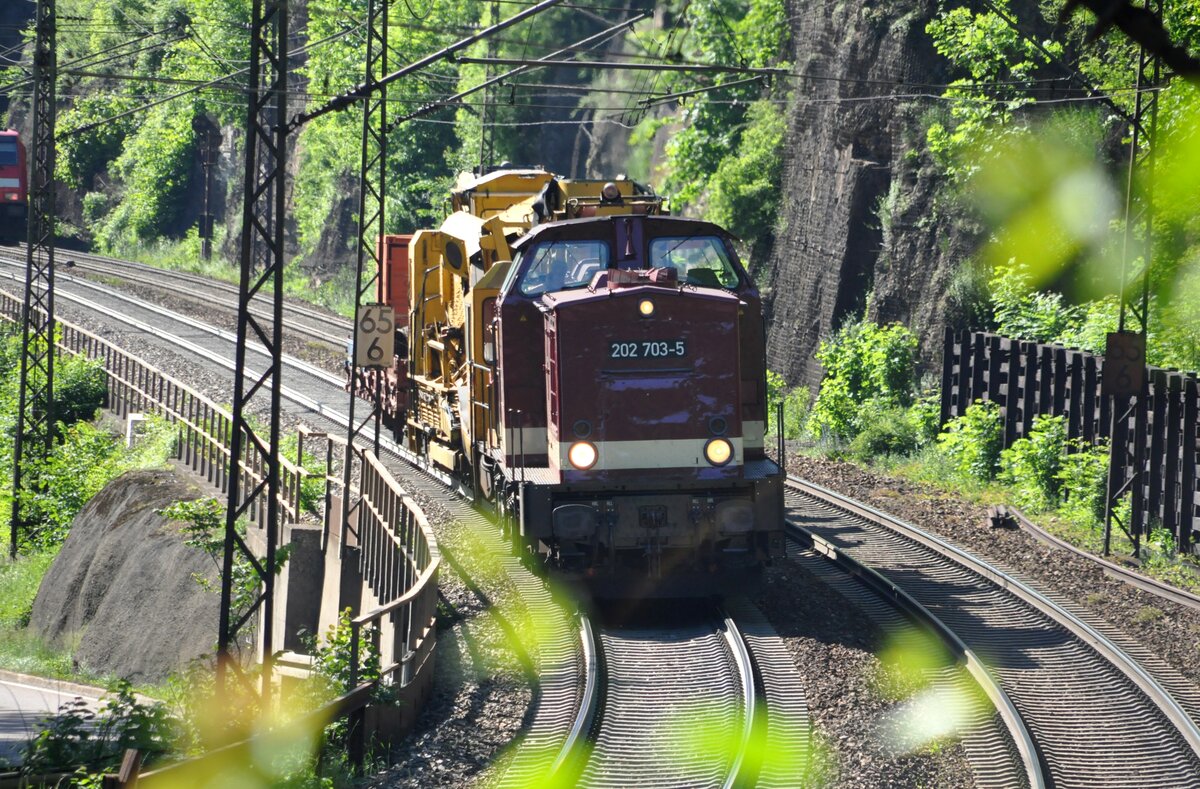 202 703-5 mit Baumaschinen auf der Geislingeer Steige am 05.06.2010.