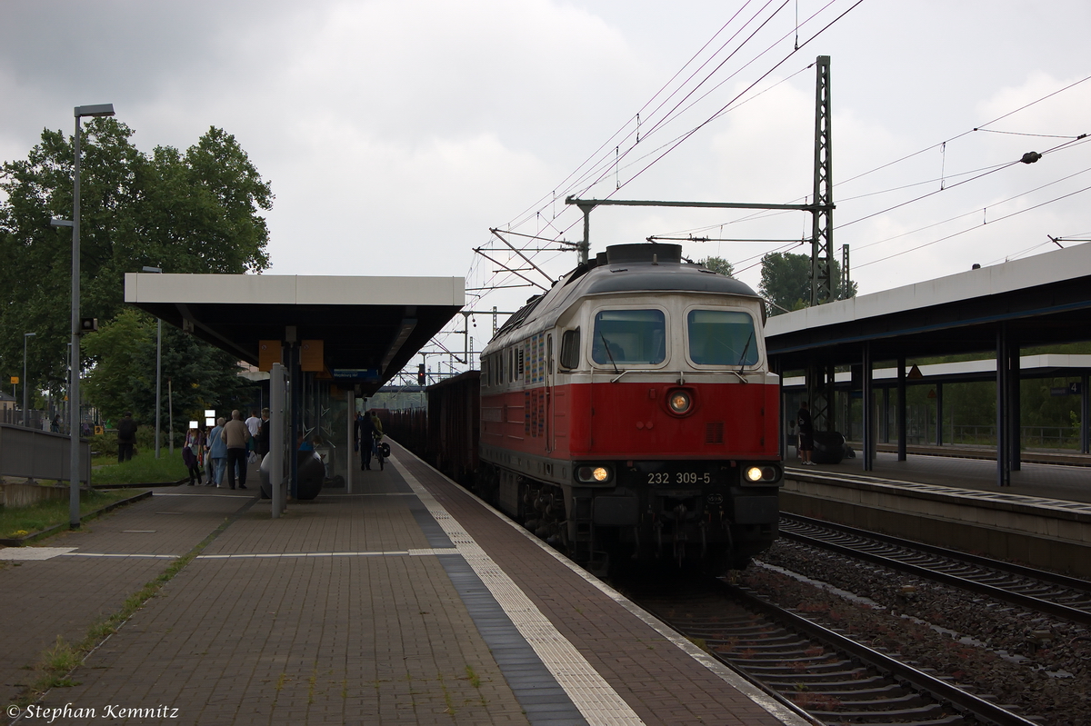 232 309-5 DB Schenker Rail Deutschland AG mit einem gemischtem G�terzug, bei der Durchfahrt im Brandenburger Hbf und brachte den G�terzug nach Brandenburg Altstadt. 27.05.2014