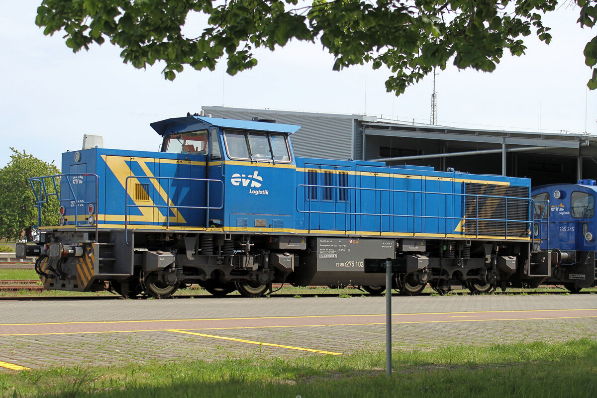 275 102-2 am 10.05.2025 in Bremervörde, evb Betriebshof.