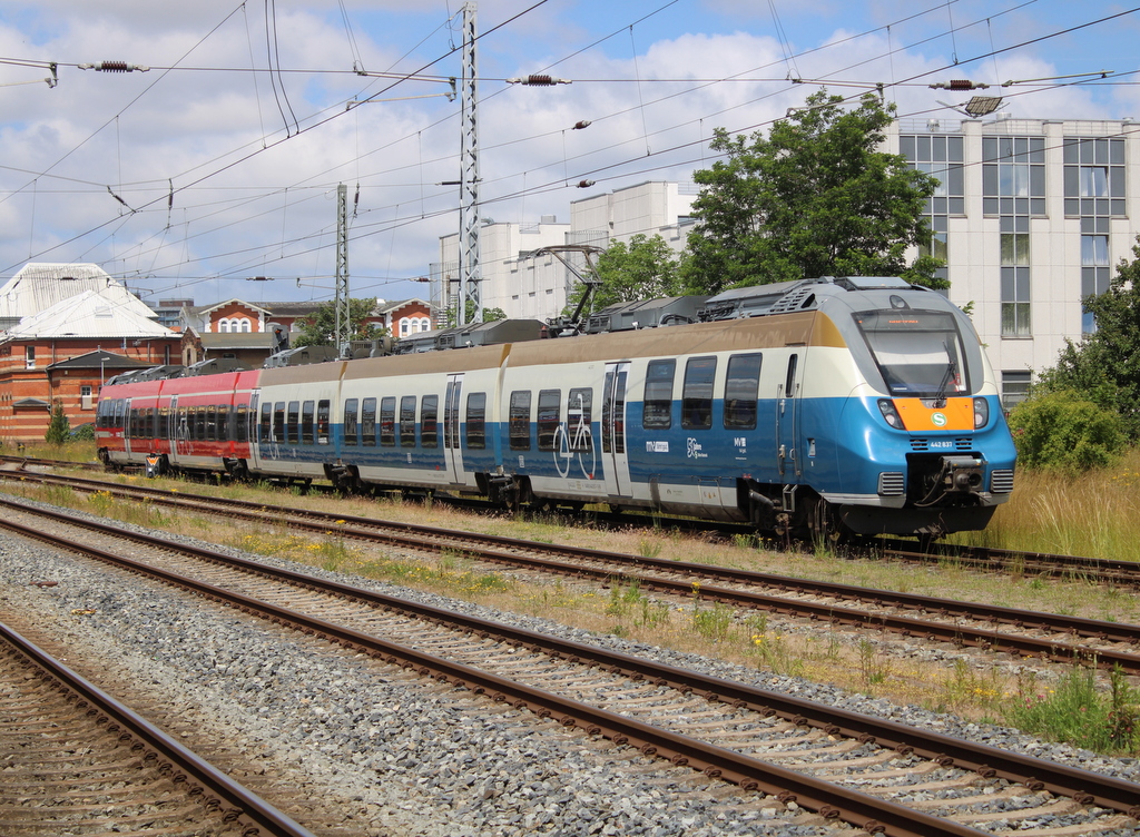 50 Jahre Rostocker S-Bahn Hamster 442 837 als S3(Güstrow-Rostock)bei der Einfahrt im Rostocker Hbf.20.06.2025