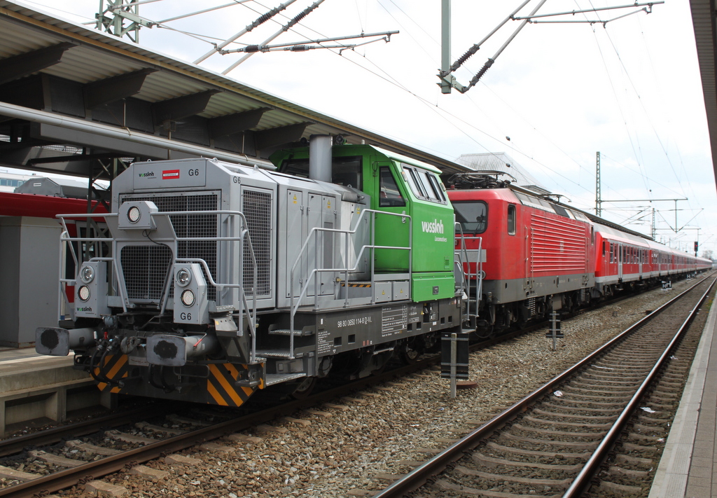 650 114-8 schob am 29.04.2016 112 185 mit einigen Halberst�dter Mitteleinstiegswagen und DB-Regio Bimz in Richtung BW Rostock Hbf