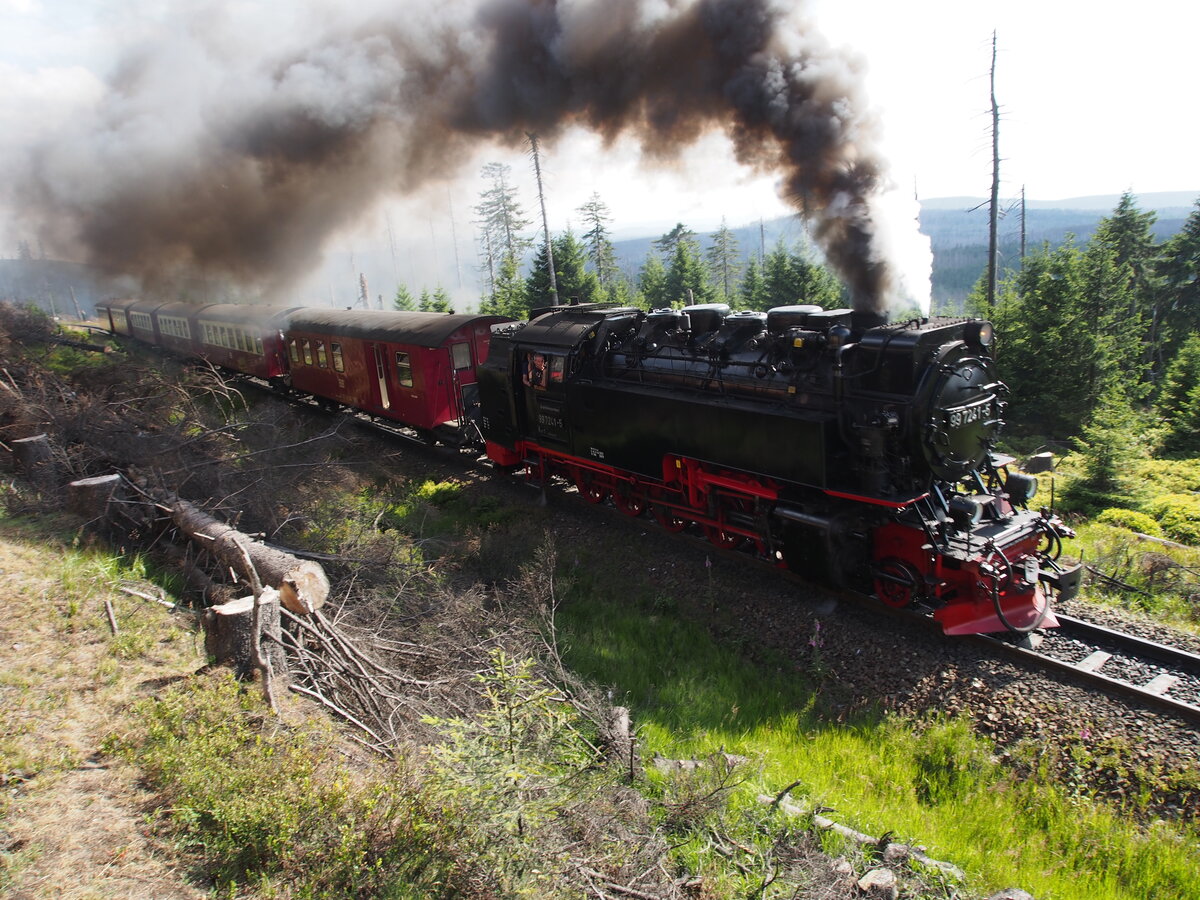 99 7241-5 bei der Ausweichstelle Goetheweg beim Aufstieg zur Brockenstation am 27.07.2019.
