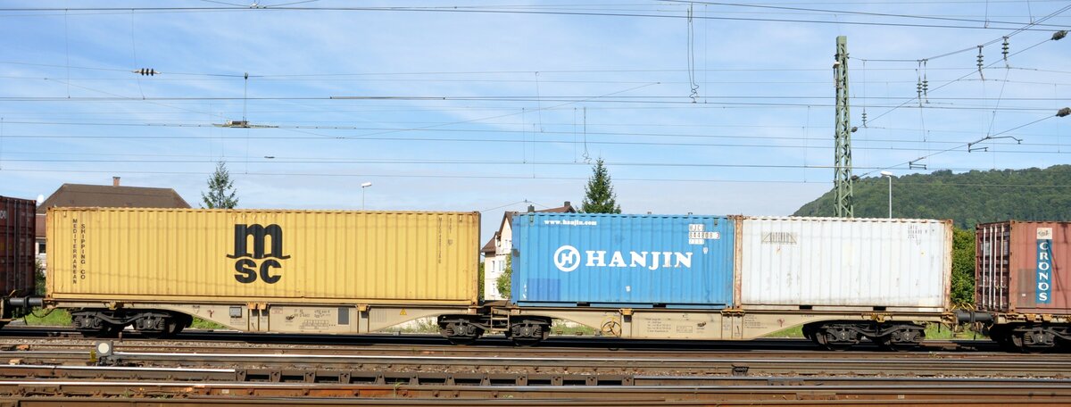 Containerwagen (Doppeleinheit) Sggmrss 90-112 in Geislingen Steige am 11.09.2010.