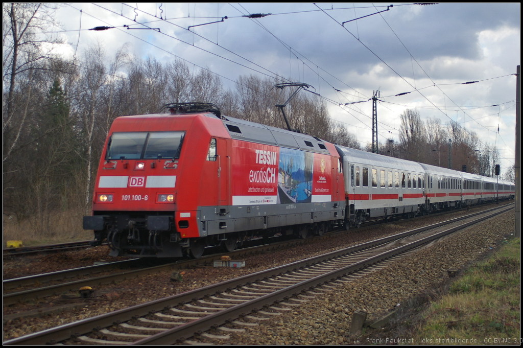 DB Fernverkehr 101 100  Tessin exotisCH  fuhr am 22.02.2014 mit einem IC durch Leipzig-Thekla