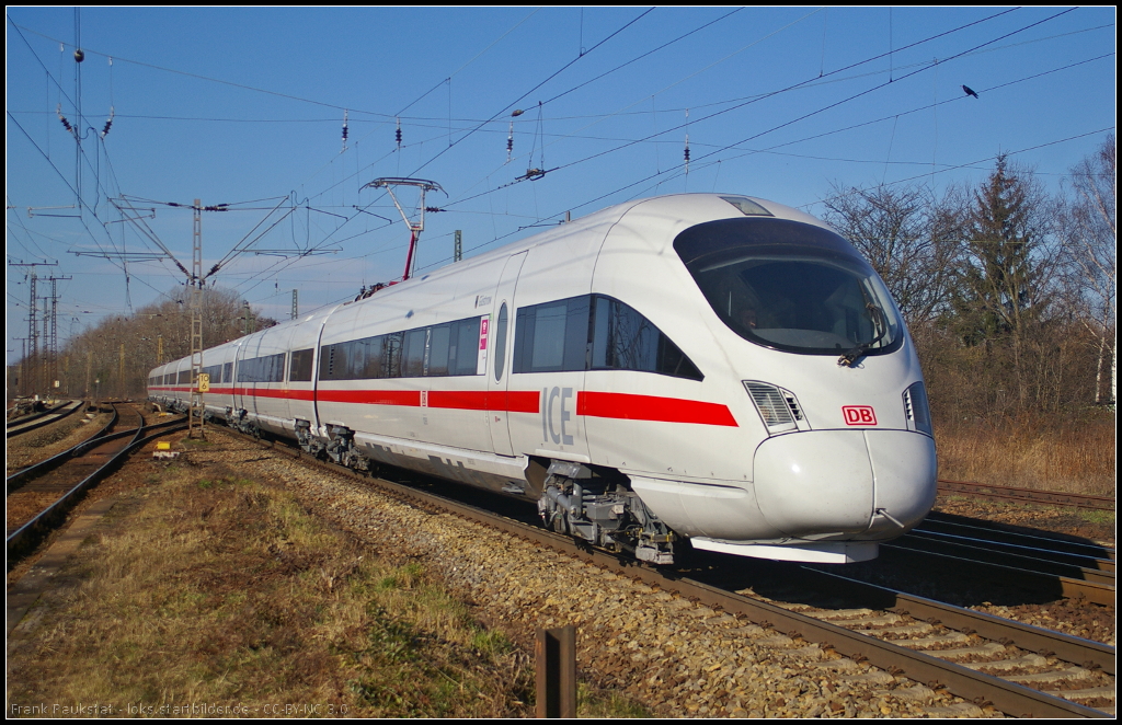 DB Fernverkehr 411 009  G�strow  als ICE1612 M�nchen Hbf - Hamburg Altona am 22.02.2014 bei der Durchfahrt Leipzig-Thekla