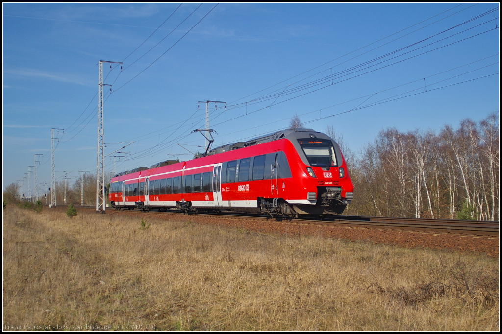 DB Regio 442 139 auf Dienstfahrt nach Sch�nefeld am 20.03.2014 durch die Berliner Wuhlheide