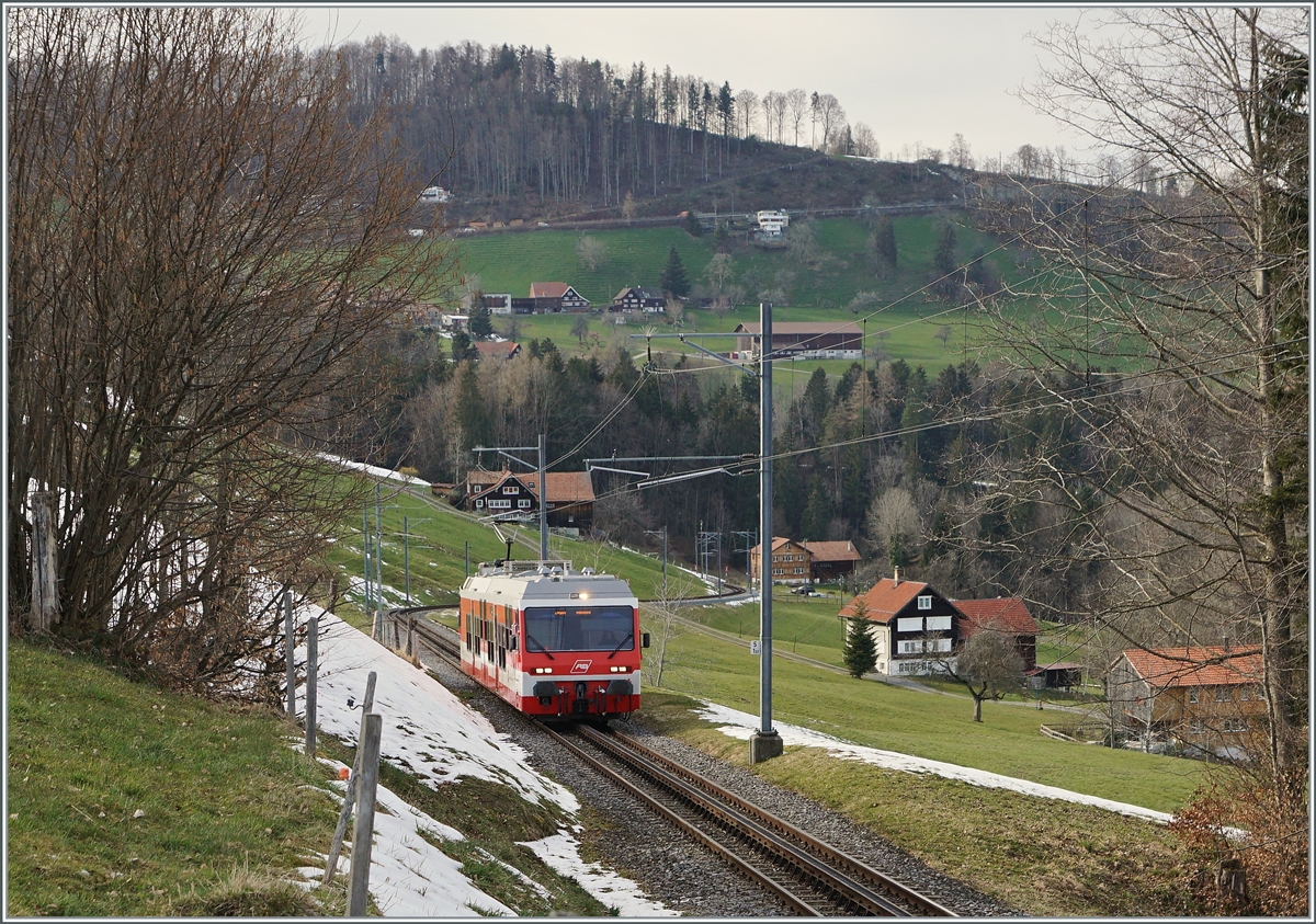 Der RHB BDeh 3/6 25 von Rorschach kommend wird in wenigne Minunten sien Ziel Heiden erreichen. 

23. März 2021