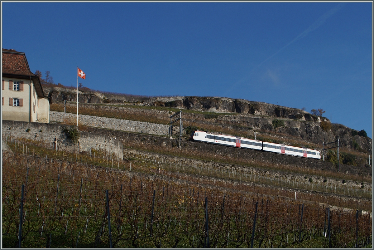 Der SBB Domino als S31 auf der Fahrt von Vevey nach Puidoux-Chexbres wird in wenigen Minuten Chexberes Village erreichen.
22. Nov. 2014