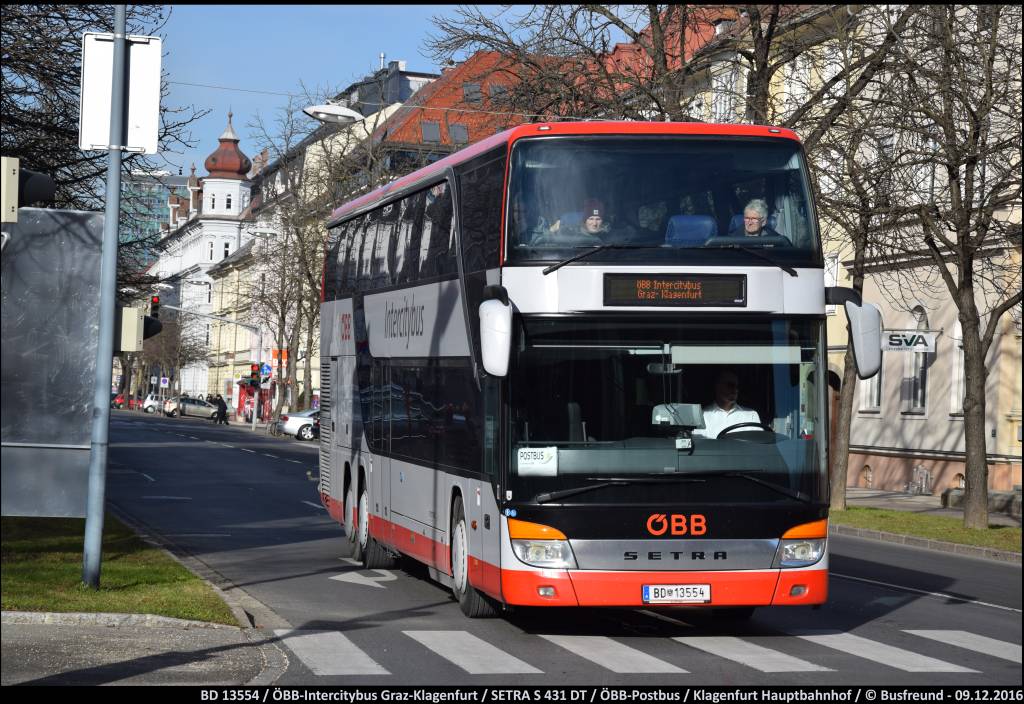Ein SETRA S 431 DT vom Postbus unterwegs f�r den IC Bus der �BB beim Klagenfurter Hbf.