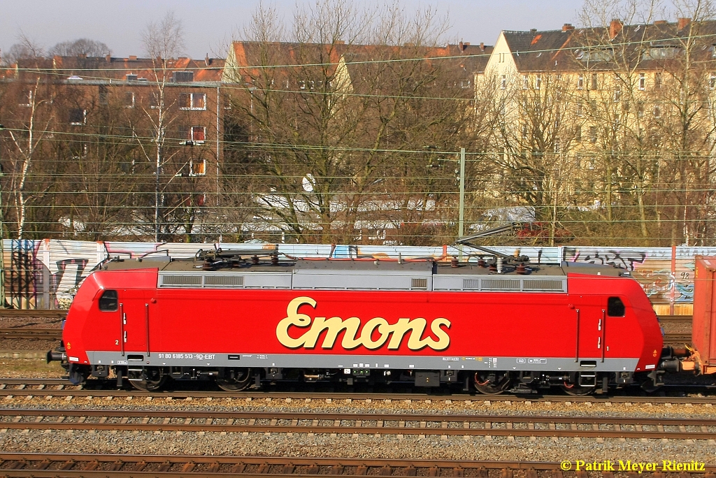 Emons 185 513 in Hamburg-Veddel Richtung Hamburg-Waltershof unterwegs am 19.03.2015