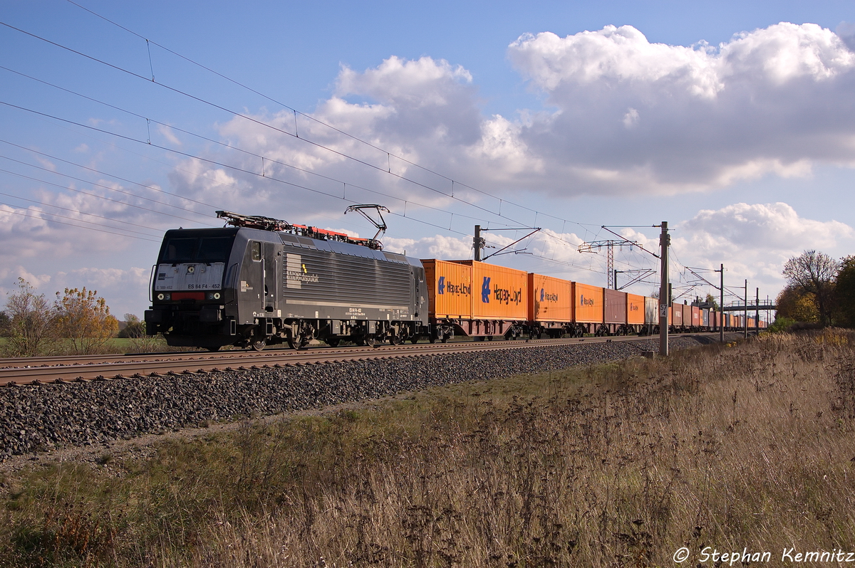 ES 64 F4 - 452 (5170 026-6) MRCE Dispolok GmbH f�r Lotos Kolej mit einem Containerzug in Vietznitz und fuhr in Richtung Wittenberge weiter. 24.10.2013