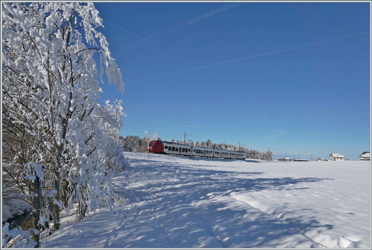 In der kurzen Zwischenzeit des nach Tagen abgezogenen Nebels und der bald aufziehenden Störung zeigte sich eine kleine Winterwunderwelt, in welcher der TPF RE 3819 von Bulle nach Bern schon fast eine Nebenrolle spielt. Das Bild wurde zwischen Vaulruz und Sâles aufgenommen. 

23. Dezember 2021