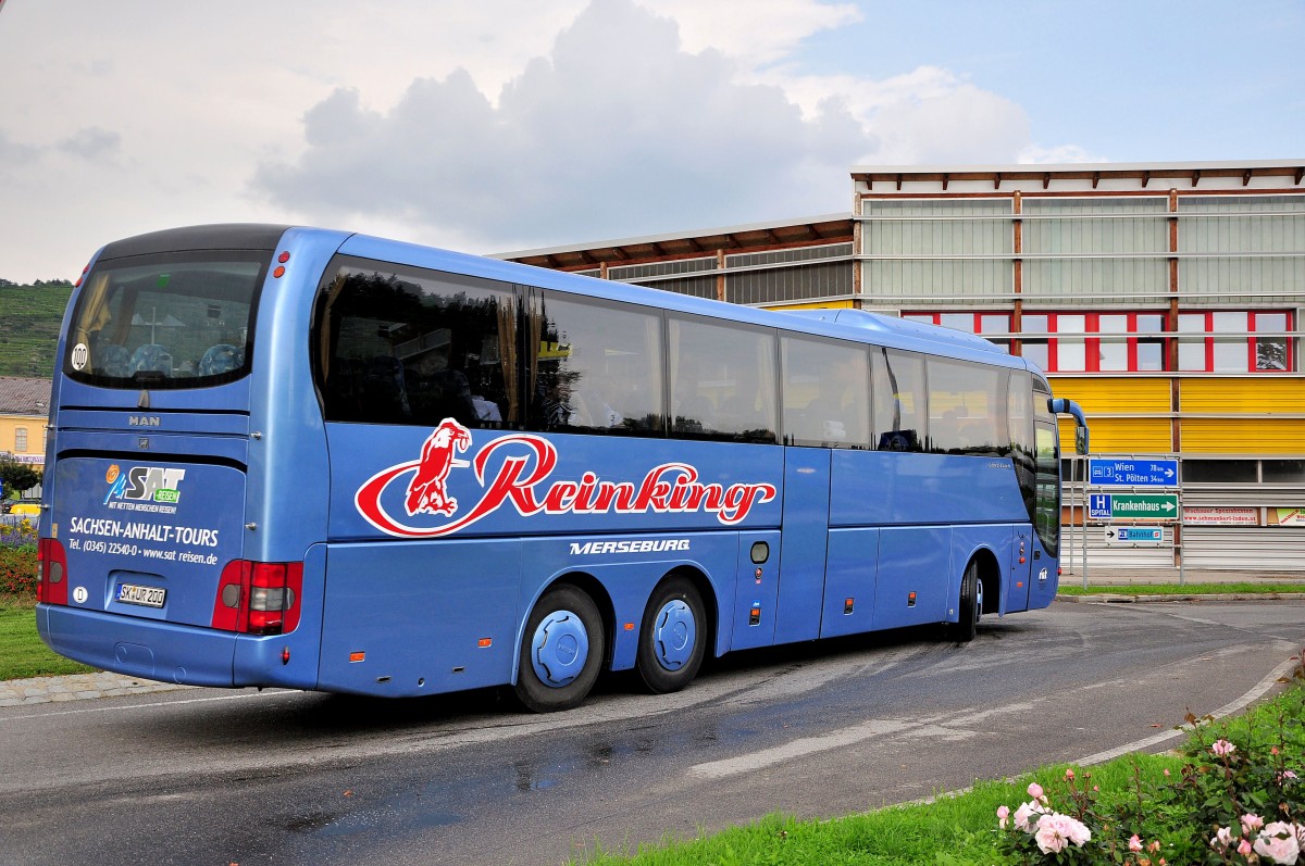 MAN Lins Coach von Reinking Reisen aus der BRD am 9.9.2014 in Krems gesehen.