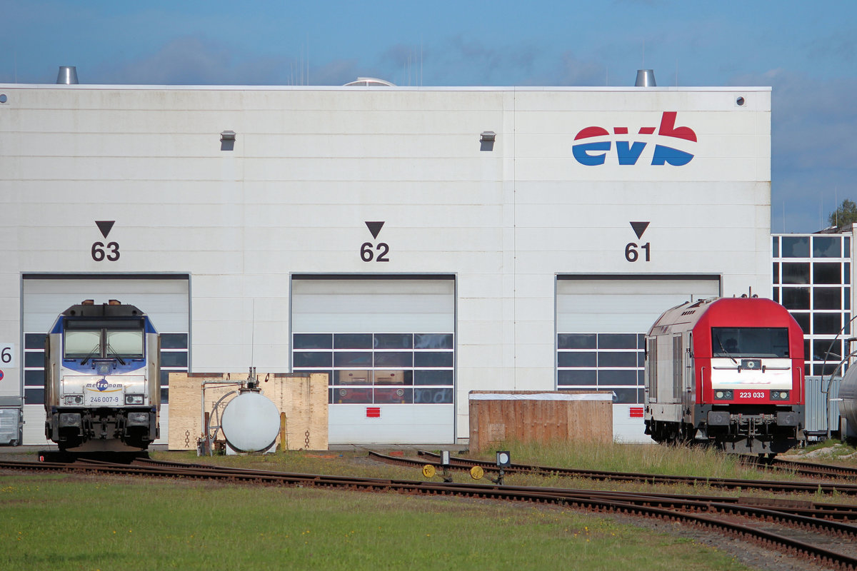 Metronom 246 007-9 und evb 223 033 am 21.08.2016 in Bremerv�rde EVB Betriebshof.