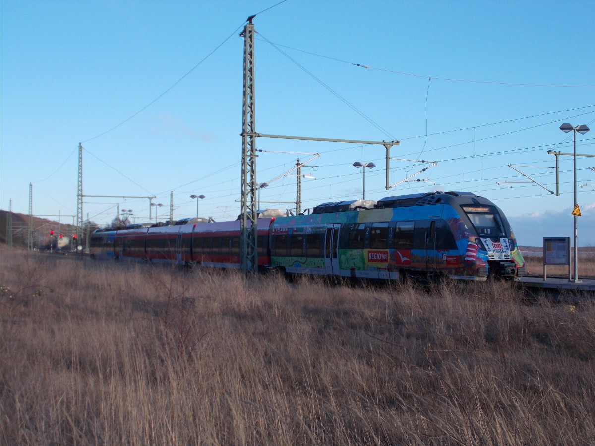 Nochmal der Kunterbunt Hamster 442 354,am 26.Februar 2016,in seiner Gesamtlänge in Lietzow.