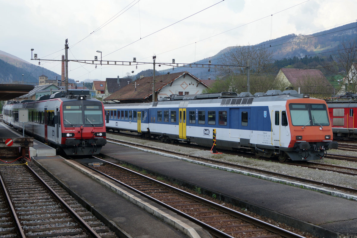 OeBB: Bahnhofsidylle Balsthal vom 3. April 2017.
Foto: Walter Ruetsch
