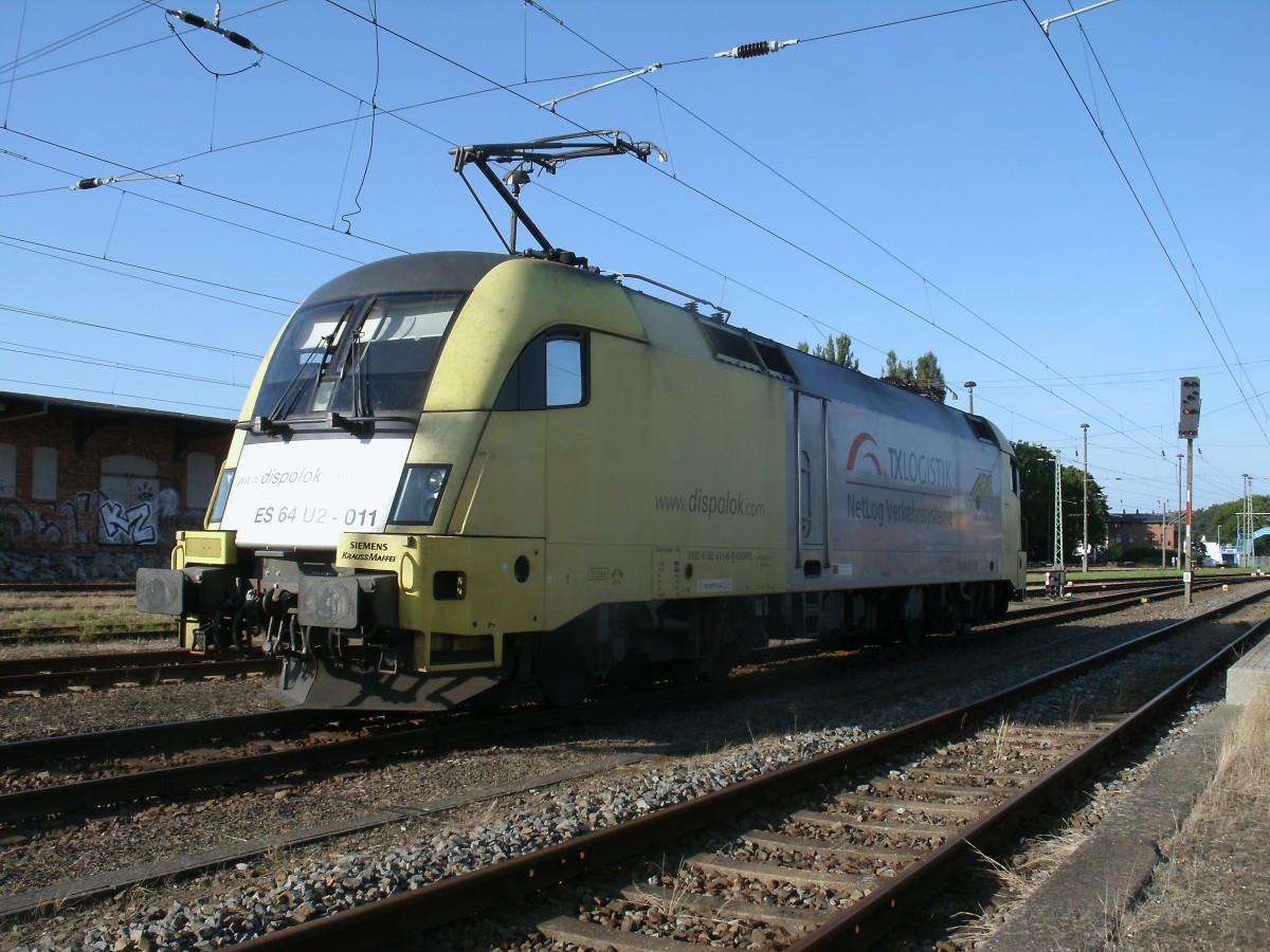 PCT-Altmann ES64U2-011 brachte,am 21.August 2013,den ersten Teil Kreidewagen von Klementelvitz nach Bergen/R�gen,danach ging es als Lz zur�ck nach Klementelvitz um den zweiten Teil zuholen.