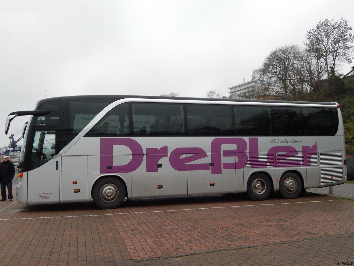 Setra 415 HDH von Dreßler aus Deutschland im Stadthafen Sassnitz. 