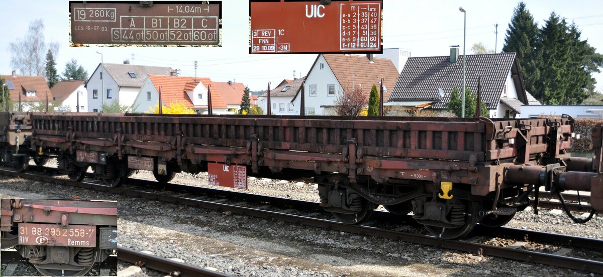 SNCB Flachwgen 4-achsig Remms 31 88 395 2 558-7 RIV-B in V�hringen am 23.04.2010.