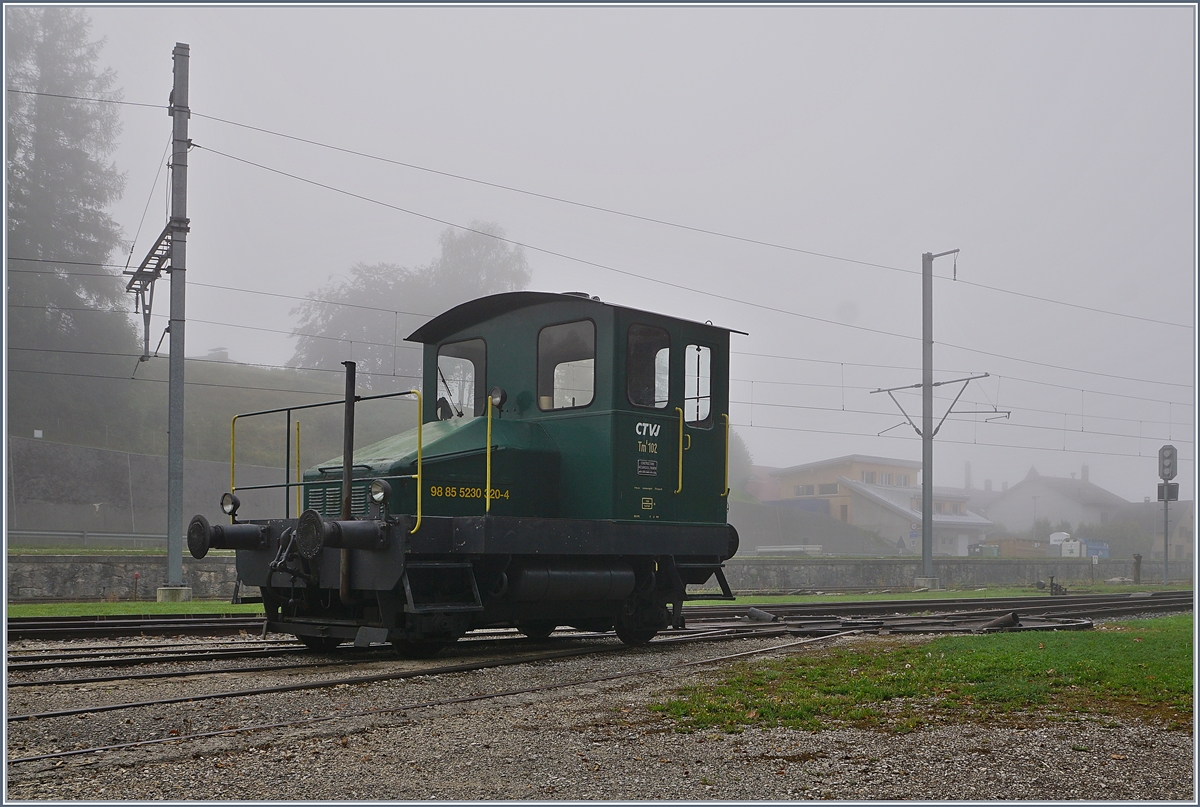 Spitzmaus in Grün und mit UIC Nummer: der CTVJ Tm I 102 (UIC 98 85 5230 320-4) steht in Le Pont. 28. August 2018