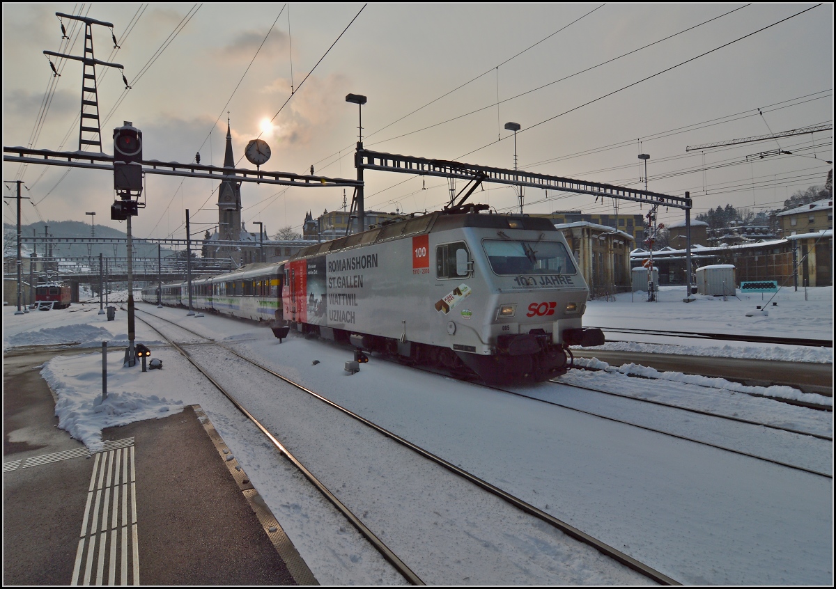 Thyristorlok 456 095 im Anflug auf St.Gallen. Februar 2013.