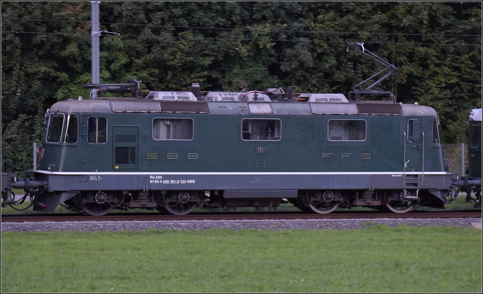 Grosses BoBo-Treffen in Balsthal - die Teilnehmerinnen:

Re 4/4 II 11161 von SBB Personenverkehr ist oft als Blindenhund für historische Züge an reinen ETCS-Strecken unterwegs. Im grünen Gewand ist sie natürlich auch bei historischen Zügen sehr erwünscht. Oensingen, September 2024.