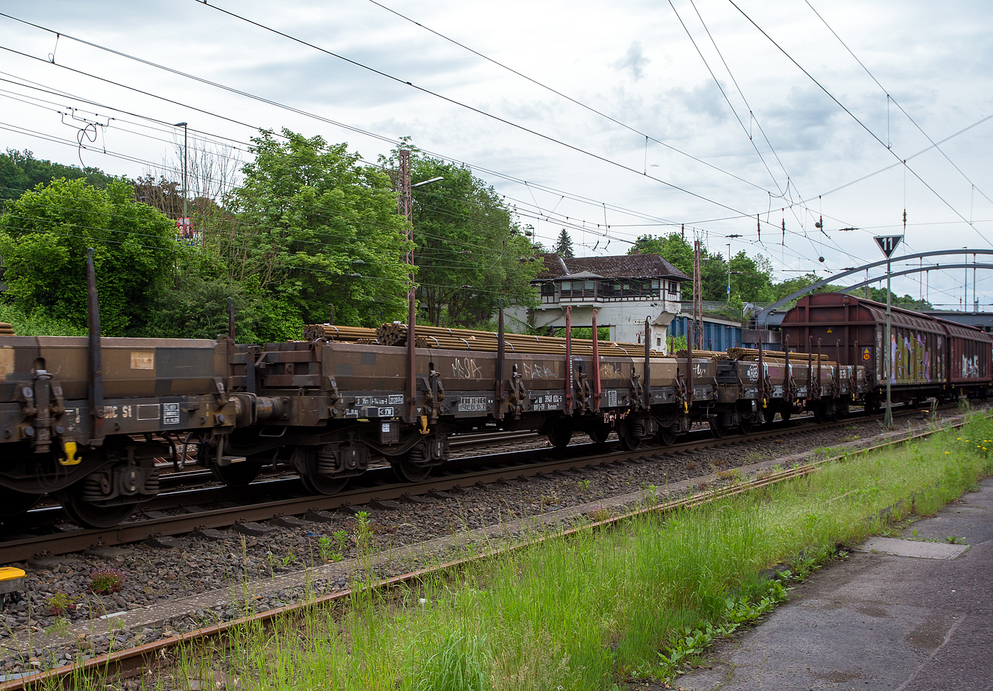 Vierachsiger Drehgestellflachwagen mit Seiten- und Stirnwandklappen, sowie mit Drehrungen, 31 80 394 8 024-5 D-DB der Gattung Remms 665, der DB Cargo AG, am 21 Mai 2024, beladen mit Rundstahl, im Zugverband bei der Zugdurchfahrt in Kreuztal. Davor noch der Remms 665 Wagen 31 80 3948 214-2 D-DB.

Die Wagen haben abklappbare Aluminium-Seitenborde, die durch 10 Fallrungen gesichert werden. Auf Feststellbremsen und die selbsttätige Lastabbremsung wurde bei den Remms 665 verzichtet.

Der Wagen dient mit aufgeklappten Ladeschwellen zur Beförderung von schweren Walzprofilen und anderen sperrigen und schweren Gütern.
Mit eingeklappten Ladeschwellen, also mit ebener Ladefläche, eignet er sich auch für die Beförderung von schweren Kettenfahrzeugen.

Vor den umklappbaren Stirnwandklappen sind je zwei absenkbare Rungen angeordnet. Der Wagen kann mit umgelegten Stirnwandklappen und abgesenkten Rungen gefahren werden. An jeder Längsseite des Wagens sind 6 Drehrungen und im Fußboden insgesamt 12 absenkbare Verzurreinrichtungen angeordnet. Mit heruntergeklappten Seitenwandklappen kann der Wagen nur mit Lademaßüberschreitung befördert werden. Der Fußboden besteht aus Kiefernbohlen mit den Abmessungen 70 x 180 mm. Er kann eine Radlast von 5,0 t aufnehmen. Im Fußboden sind 6 geteilte, klappbare Ladeschwellen eingebaut.

TECHNISCHE DATEN:
Spurweite: 1.435 mm (Normalspur)
Gattung/Bauart: Remms 665 
Erstes Baujahr:1976, dieser 1976 durch MAN Nürnberg
Anzahl der Achsen: 4 in 2 Drehgestellen
Länge über Puffer: 14.040 mm
Drehzapfenabstand: 9.000 mm
Achsabstand in den Drehgestellen: 1.800 mm
Eigengewicht: 21.200 kg
Ladelänge: 12.644 mm
Ladebreite: 2.780 mm
Ladefläche: 36,0 m²
Bordwandhöhe:  520 mm
Rungenhöhe: 1.275 mm
Maximale Ladegewicht: 58,5 t (ab Streckenklasse C)
Höchstgeschwindigkeit: 100 km/h (beladen) / 120 km/h (leer)
Kleinster befahrbarer Gleisbogenhalbmesser: 35 m
Bauart der Bremse: KE-GP (LL)
Bremssohle: IB 116
Art der Lastabbremsung: zweistufig, mechanisch, von Hand umzustellen
Intern. Verwendungsfähigkeit: RIV

Die Bedeutung der Gattung Remms:
R =    Drehgestellflachwagen in Regelbauart 
e =     mit klappbaren Seitenwänden
mm = Ladelänge unter 15 m
s =     zugelassen für Züge bis 100 km/h (beladen)
665 = Bauartnummer
