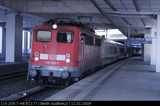 DB Fernverkehr 115 205-7 mit EC 177 in Berlin Südkreuz, 11.01.2009
<br><br>
Update: ++ 27.06.2017 bei Fa. Bender, Opladen