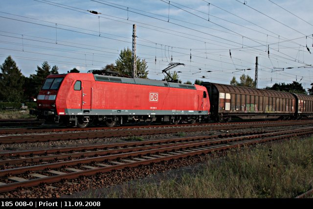 Railion 185 008-0 mit G�terzug (gesichtet Wustermark-Priort 11.09.2008).