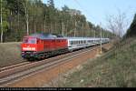 DB Schenker 232 524 im Einsatz bei DB Fernverkehr zieht den Berlin-Warschau-Express nach Berlin (ohne Logo, ex 132 524-0, gesichtet Gr�nheide Fangschleuse, 14.04.2009).