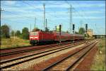 DB Regio 143 848-0 mit dem RE7 nach W�nstdorf-Waldstadt in Sch�nefeld Flughafen, 01.08.2009