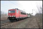 DB 155 108-4 mit Seitenschiebeandwagen Richtung Karower Kreuz (gesehen Berlin Hohensch�nhausen 26.03.2010)