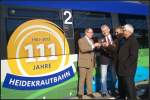 Prominenz von NEB und VBB begr��en den Jubil�umszugs  111 Jahre Heidekrautbahn  (Basdorf 26.03.2012)